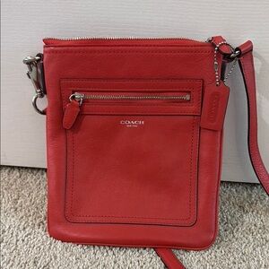 Coach Red Crossbody Bag with Pebbled Leather and Adjustable Strap